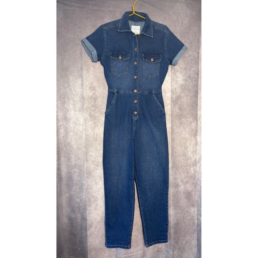 Celebrity Pink Women's Denim Boiler Jumpsuit Small Short Sleeve Button-Down